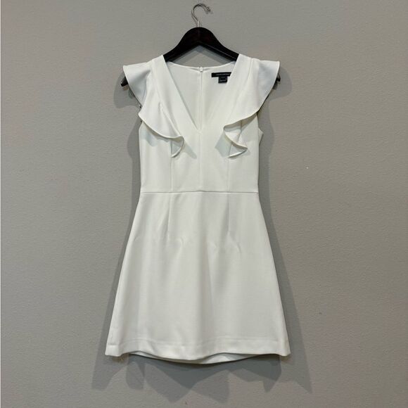 French Connection Whisper White Ruffled V-Neck Sleeveless Mini Dress Size 4 - Picture 7 of 11